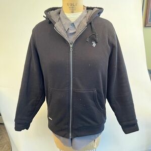 US Polo Assn Sherpa Lined Hoodie Mens Size M Black Full Zip Fleece